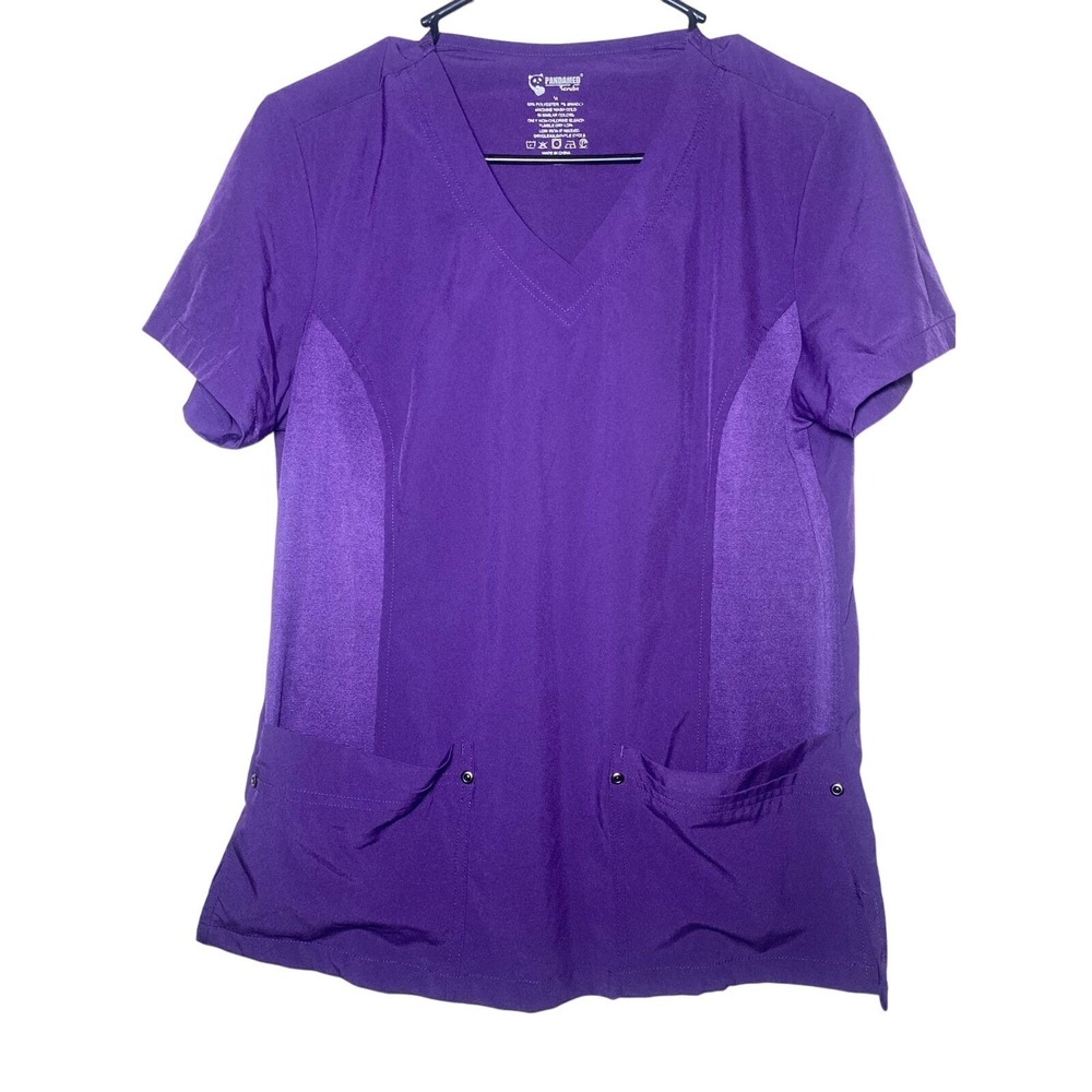 PandaMed Purple Scrubs V Neck Short Sleeve Top Womens Size Medium